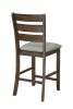 Wooden Pub Height Chairs With Slatted Back and Footrest, Set of Two, Brown and Gray - as Pic
