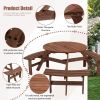 6-Person Outdoor Circular Wooden Picnic Table with 3 Built-in Benches for Patio Backyard Garden, Brown - as picture