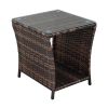 Glass Surface Brown Gradient Iron Frame Rattan Side Table - as picture