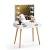 Wooden Vanity Table Makeup Dressing Desk with LED Light,dressing table with USB port,White - as Pic