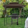 8x5Ft Grill Gazebo Replacement Canopy; Double Tiered BBQ Tent Roof Top Cover - Brown