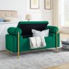 Elegant Upholstered Velvet Storage Bench with Cylindrical Arms and Iron Legs for Hallway Living Room Bedroom, Green - as Pic