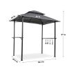 Outdoor Grill Gazebo 8 x 5 Ft, Shelter Tent, Double Tier Soft Top Canopy and Steel Frame with hook and Bar Counters, Grey - as pic