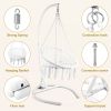 Outdoor Hanging Swing Chair with Stand, Boho Swinging Hammock Chairs with Stand for Bedroom, Patio, Porch, Outdoor and Indoor - White