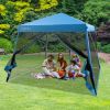 10 x 10 Feet Pop Up Canopy with Mesh Sidewalls and Roller Bag - Blue