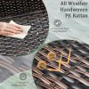 Outdoor PE Wicker Side Table with Storage, Small Patio Storage Bin Container for Hose Cushion Towel, Brown - as picture