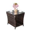 Glass Surface Brown Gradient Iron Frame Rattan Side Table - as picture