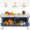 4 Ft Folding Camping Table with Storage - as picture