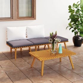 4 Piece Patio Lounge Set with Cushions Solid Acacia Wood (Color: Brown)