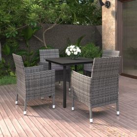 5 Piece Patio Dining Set with Cushions Poly Rattan and Glass (Color: Grey)